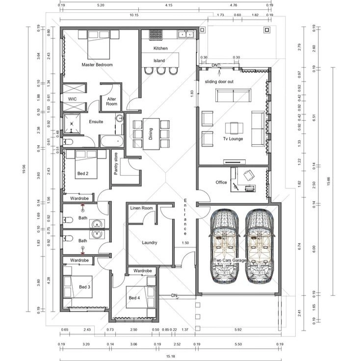 Residential house floor plan layout by the best architecture firm in Malappuram.