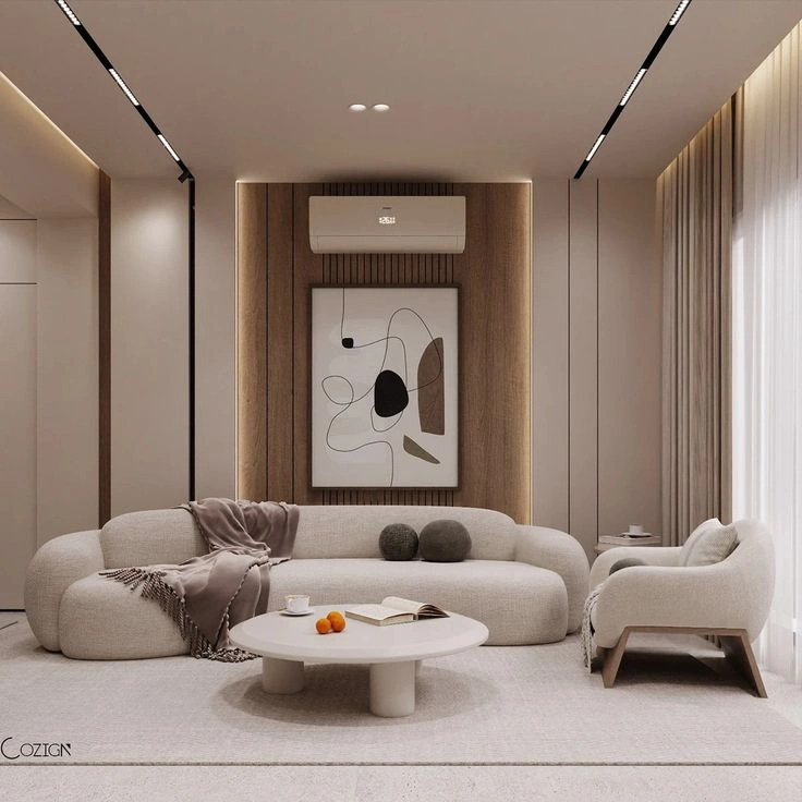 Minimalist modern living room interior by the best architecture firm in Malappuram.